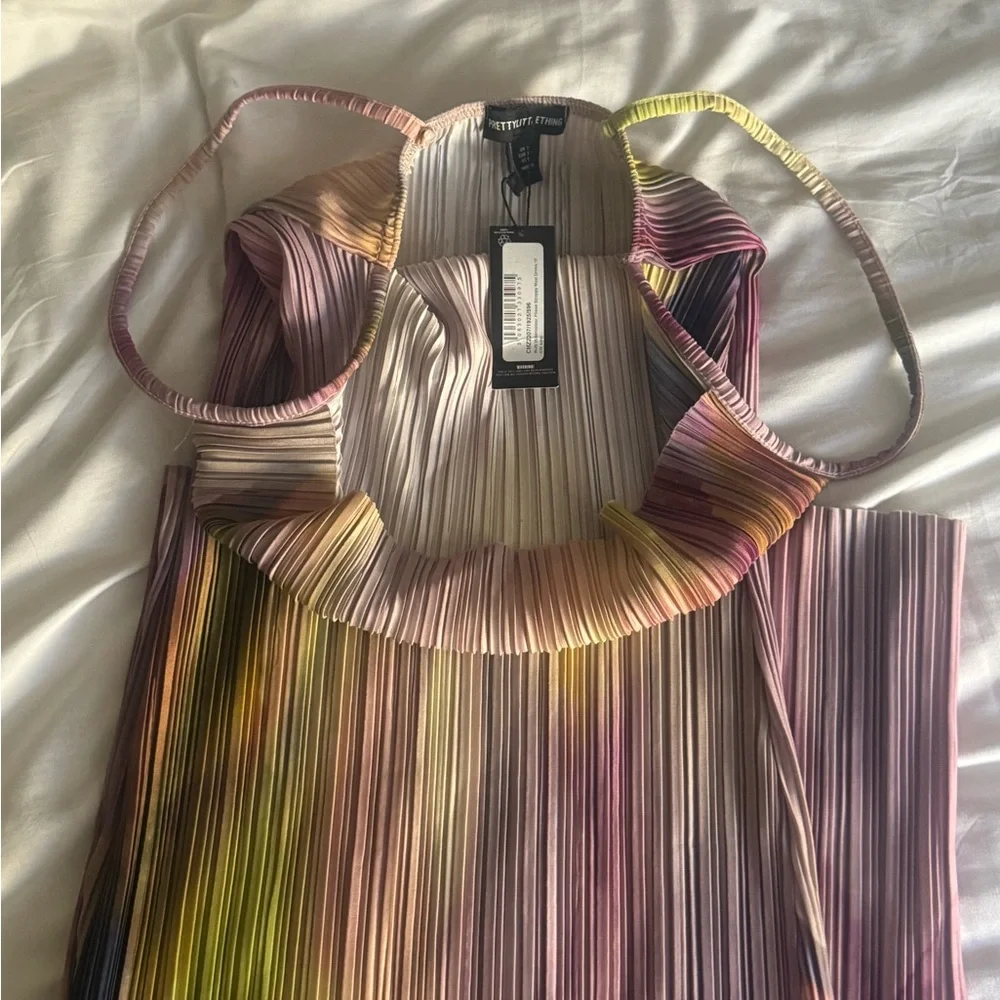 PLT Women’s multicolor watercolor plisse maxi dress | cowl neck | | size 6 | NWT - Picture 9 of 11